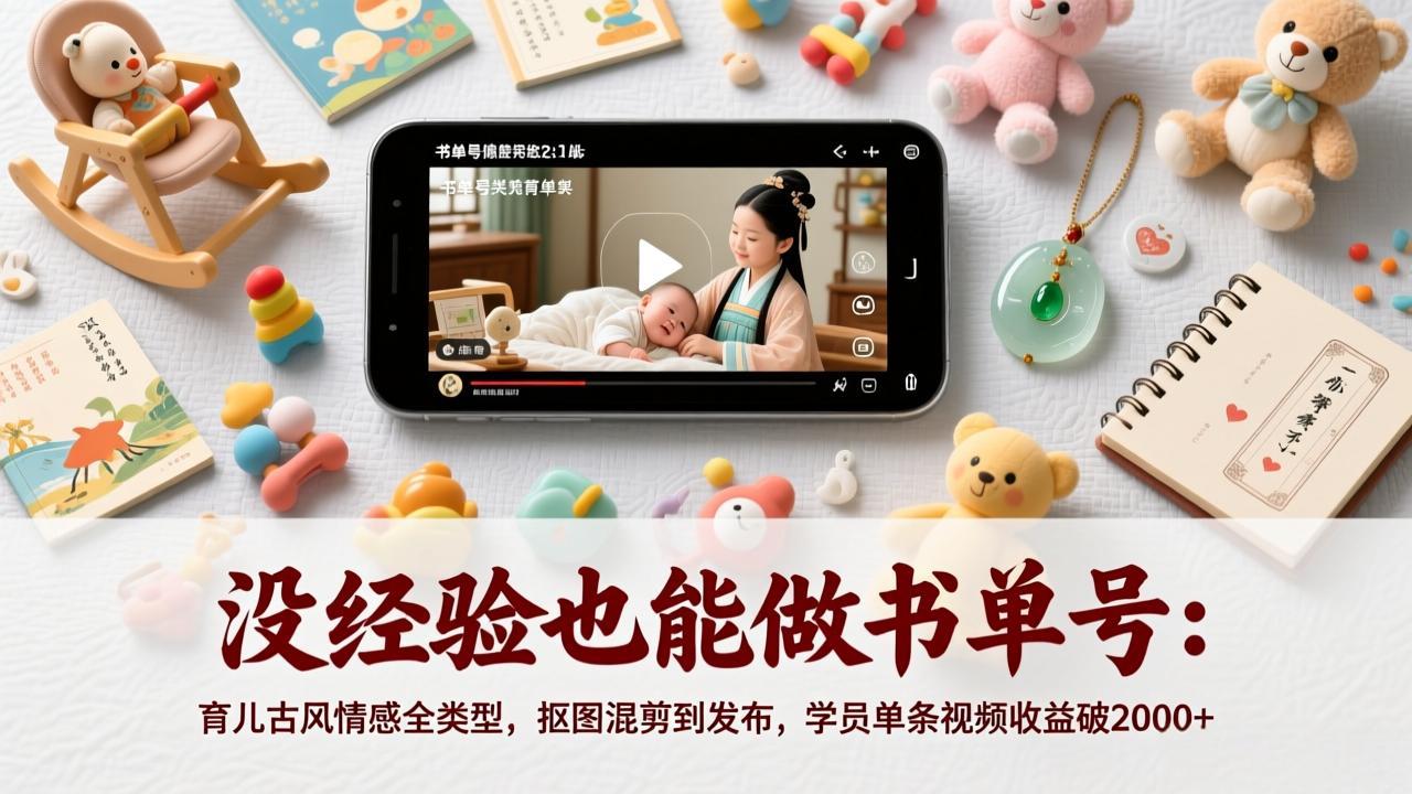 没经验也能做书单号：育儿古风情感全类型，抠图混剪到发布，学员单条视频收益破2000+-云网创