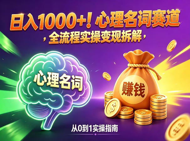 心理名词赛道，新手小白也能做，全流程项目拆解，单日变现1k+-云网创