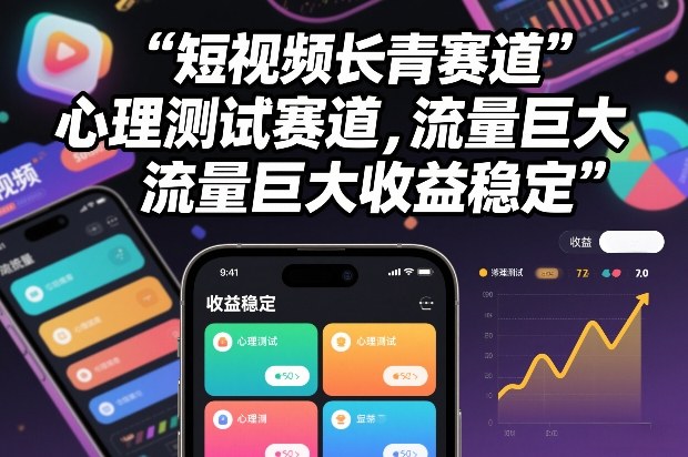 短视频长青赛道，心里测试赛道，流量巨大，收益稳定-云网创