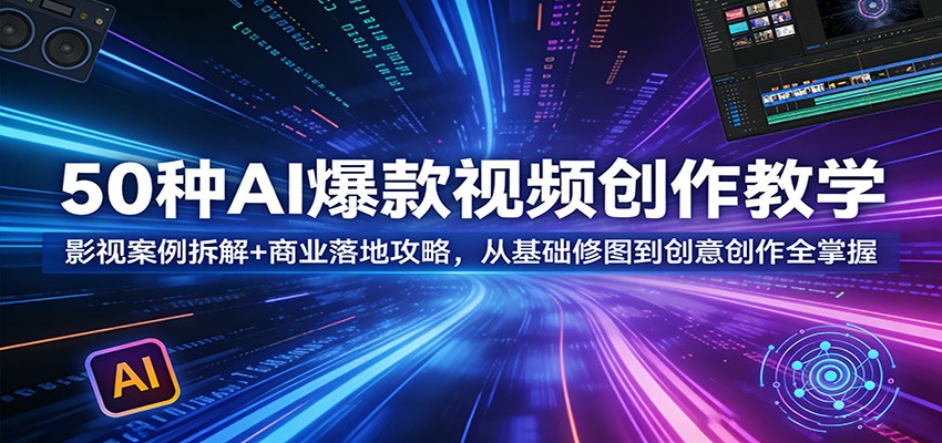 50种AI爆款视频创作教学：影视案例拆解+商业落地攻略，从基础修图到创意创作全掌握-云网创