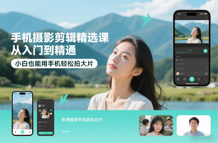 手机摄影剪辑精选课，从入门到精通，小白也能用手机轻松拍大片-云网创