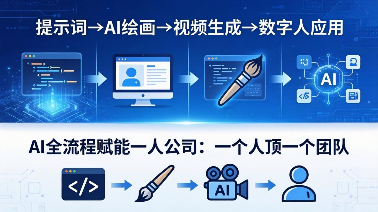AI全流程赋能一人公司：提示词、绘画、视频、数字人、编程，一个人顶一个团队-云网创