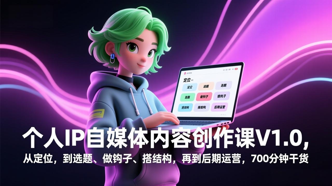个人IP自媒体内容创作课V1.0，从定位，到选题、做钩子、搭结构，再到后期运营，700分钟干货-云网创