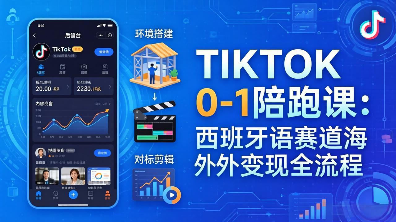 TIKTOK 0-1 陪跑课：从环境搭建到刷对标剪辑，西班牙语赛道海外变现全流程-云网创