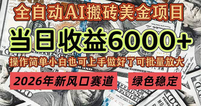 2026年新风口赛道，当日6000+以上，可批量放大，月收入20万+，长期绿色稳定的项目-云网创