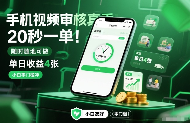 手机视频审核真香！20秒一单，随时随地可做，单日收益4张，小白零门槛冲【揭秘】-云网创
