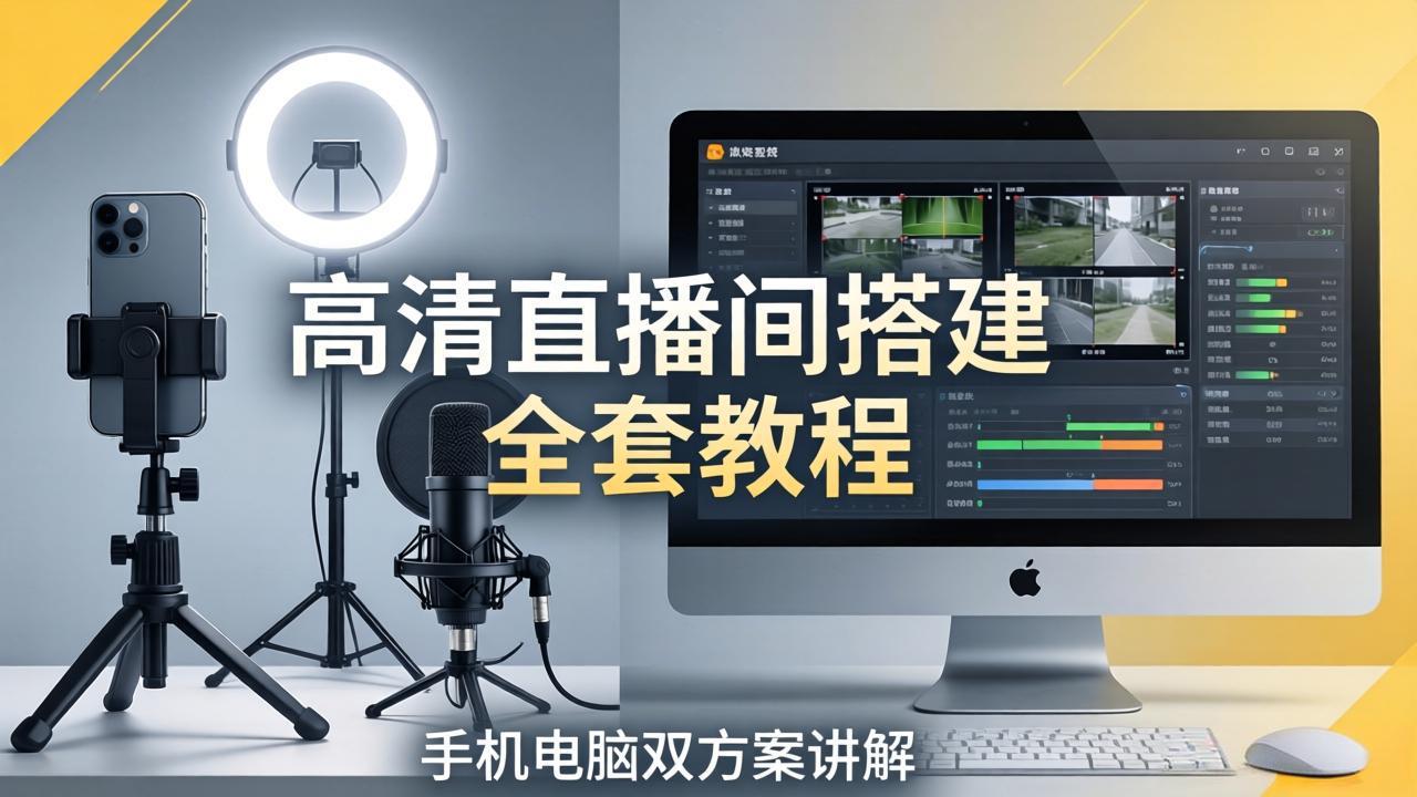 高清直播间搭建全套教程,手机电脑双方案讲解,设备选型调试多机位实操教学-云网创