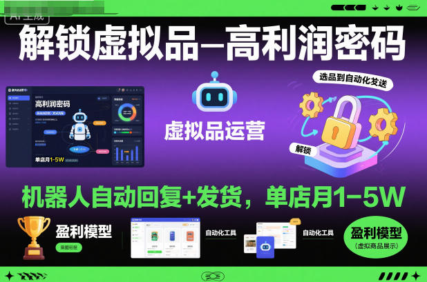 解锁虚拟品高利润密码:机器人自动回复+发货,单店月1-5W【揭秘】-云网创