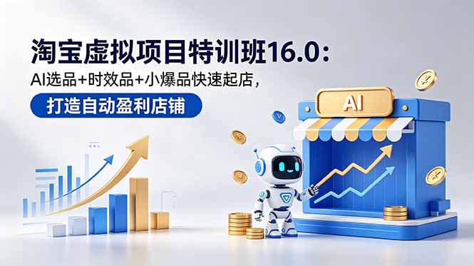 淘宝虚拟项目特训班16.0：AI选品+时效品+小爆品快速起店，打造自动盈利店铺-云网创
