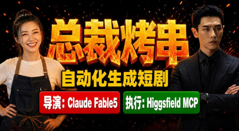 Claude Fable5担任导演+Higgsfield MCP落地执行｜《总裁烤串》真人质感短剧全自动AI生成全流程教学-云网创