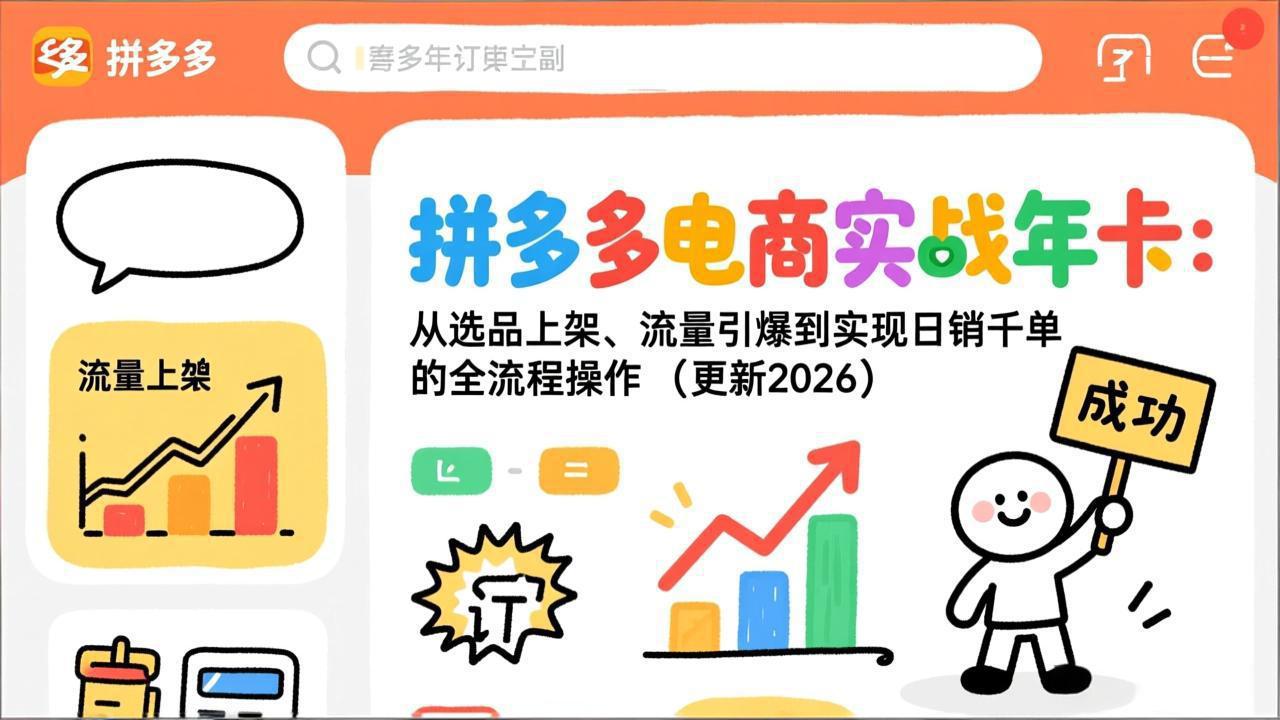 拼多多电商实战年卡:从选品上架、流量引爆到实现日销千单的全流程操作(更新2026-云网创