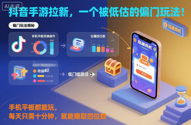 抖音手游拉新，一个被低估的偏门玩法！手机平板都能玩，每天只需十分钟，就能賺取四位数【揭秘】-云网创