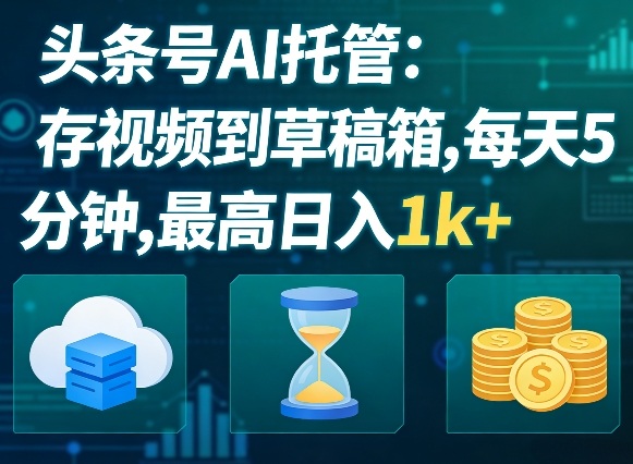 头条号AI托管，我存视频到你草稿箱，每天5分钟，最高日入1k+【揭秘】-云网创