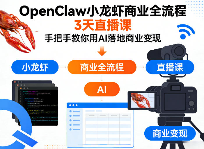 OpenClaw小龙虾商业全流程3天直播课，手把手教你用AI落地商业变现-云网创