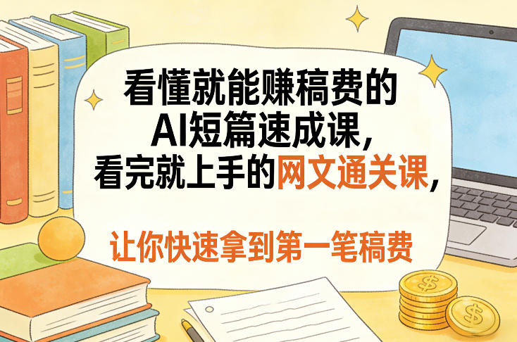 看懂就能賺稿费的AI短篇速成课,看完就上手的网文通关课,让你快速拿到第一笔稿费-云网创