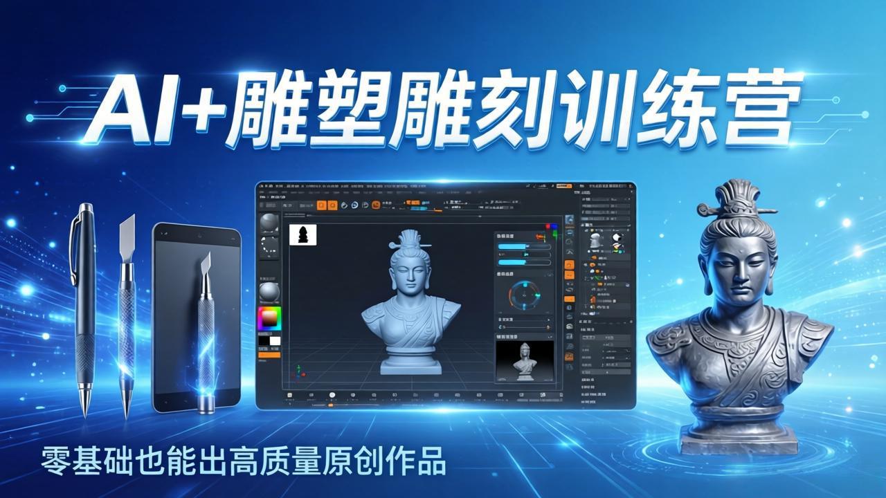 AI+雕塑雕刻训练营：从AI创作、大模型训练到3D雕刻 + 渲染，零基础也能出高质量原创作品-云网创