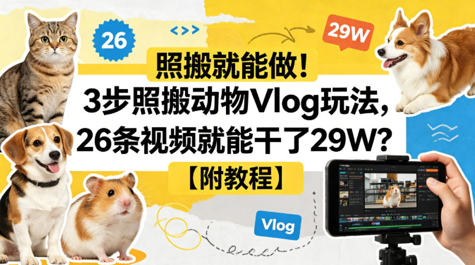 照搬就能做!3步照搬动物Vlog玩法,26条视频就能干了29W?【附教程】【赠coze一键生成工作流】-云网创
