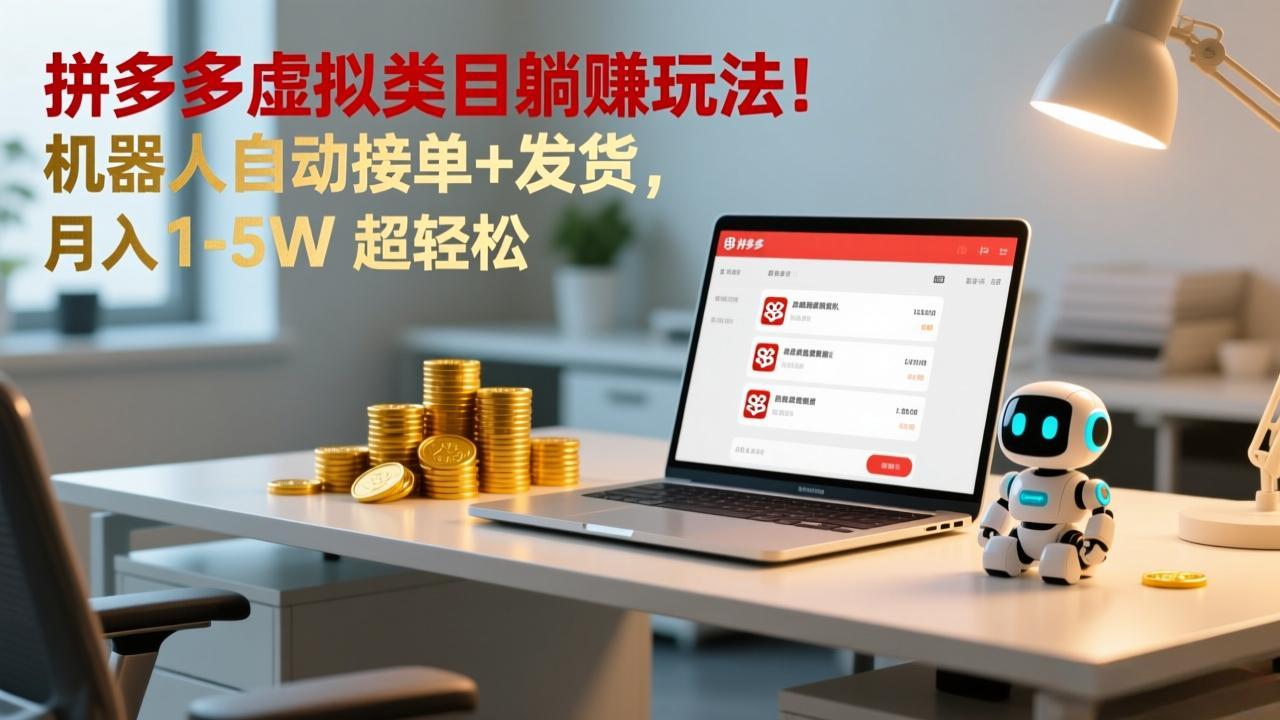 多多虚拟类目躺赚玩法！机器人自动接单+发货，月入 1-5W 超轻松-云网创