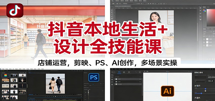 抖音本地生活+设计全技能课:店铺运营,剪映、PS、AI创作,多场景实操-云网创