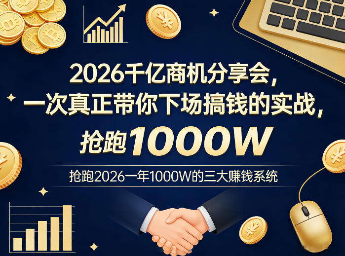 2026千亿商机分享会，一次真正带你下场搞钱的实战，抢跑2026一年1000W的三大賺钱系统-云网创
