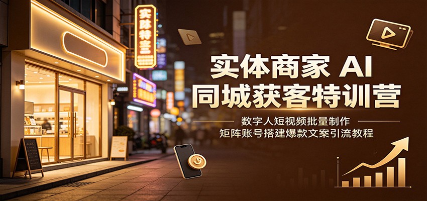实体商家AI同城获客特训营：数字人短视频批量制作，矩阵账号搭建爆款文案引流教程-云网创