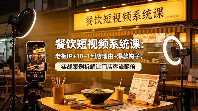 餐饮短视频系统课：老板IP+10+1到店理由+爆款钩子，实战案例拆解让门店客流翻倍-云网创