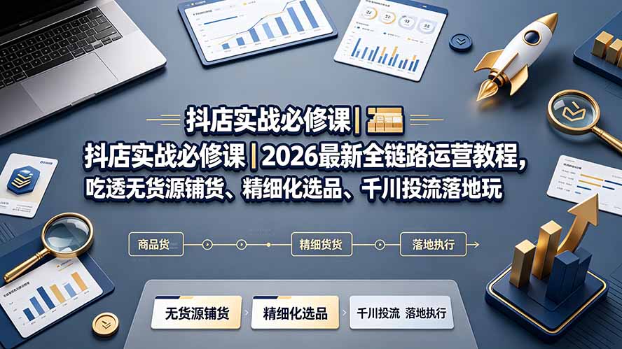 抖店实战必修课｜2026最新全链路运营教程，吃透无货源铺货、精细化选品、千川投流落地玩法-云网创
