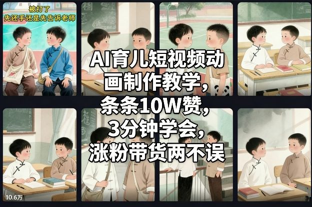 AI育儿短视频动画制作教学，条条10W赞，3分钟学会，涨粉带货两不误-云网创