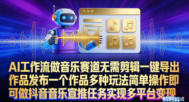 AI工作流做音乐赛道，无需剪辑，一键导出作品发布，一个作品多种玩法，简单操作即可做抖音音乐宣推任务-云网创