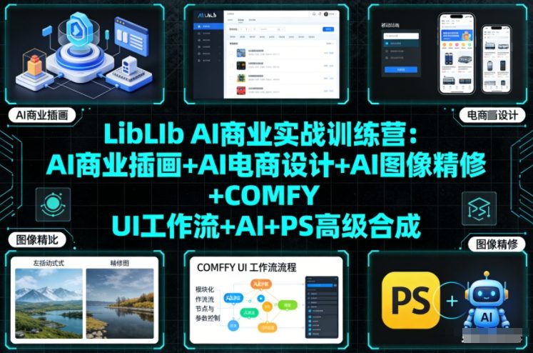 LibLIb AI商业实战训练营：AI商业插画+AI电商设计+AI图像精修+COMFY UI工作流+AI+PS高级合成-云网创