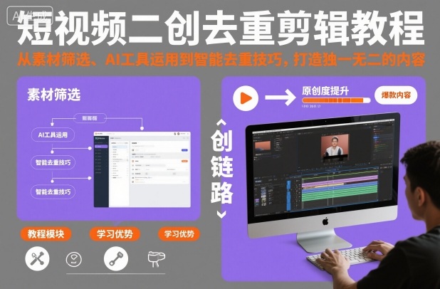 短视频二创去重剪辑教程，从素材筛选、AI工具运用到智能去重技巧，打造独一无二的内容-云网创