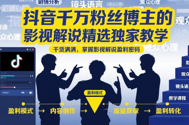 抖音千万粉丝博主的影视解说精选独家教学，干货满满，掌握影视解说盈利密码-云网创
