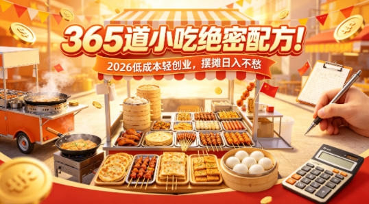 365道小吃绝密配方!2026低成本轻创业,摆摊日入不愁-云网创