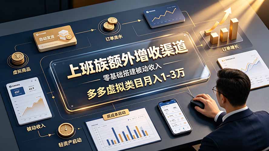 上班族额外增收渠道,零基础搭建被动收入,多多虚拟类目月入 1-3 万-云网创