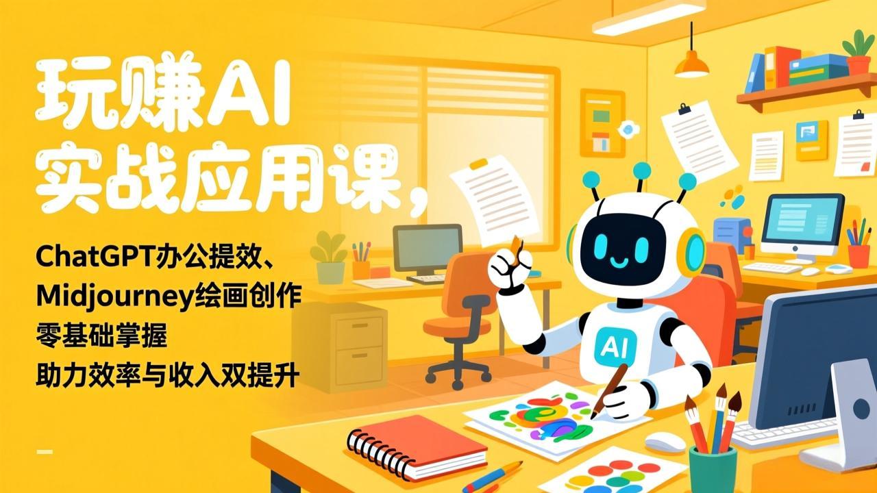 玩赚AI实战应用课，ChatGPT办公提效、Midjourney绘画创作，零基础掌握，助力效率与收入双提升-云网创