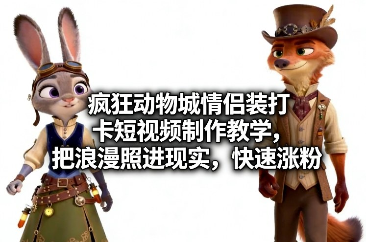 疯狂动物城情侣装打卡短视频制作教学,把浪漫照进现实,快速涨粉-云网创
