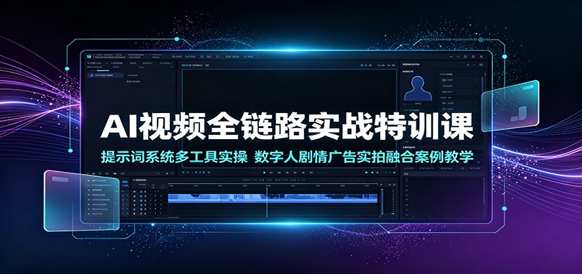 AI视频全链路实战特训课：提示词系统多工具实操，数字人剧情广告实拍融合案例教学-云网创