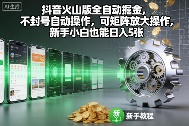 抖音火山版全自动掘金,不封号自动操作,可矩阵放大操作,新手小白也能日入5张【揭秘】-云网创