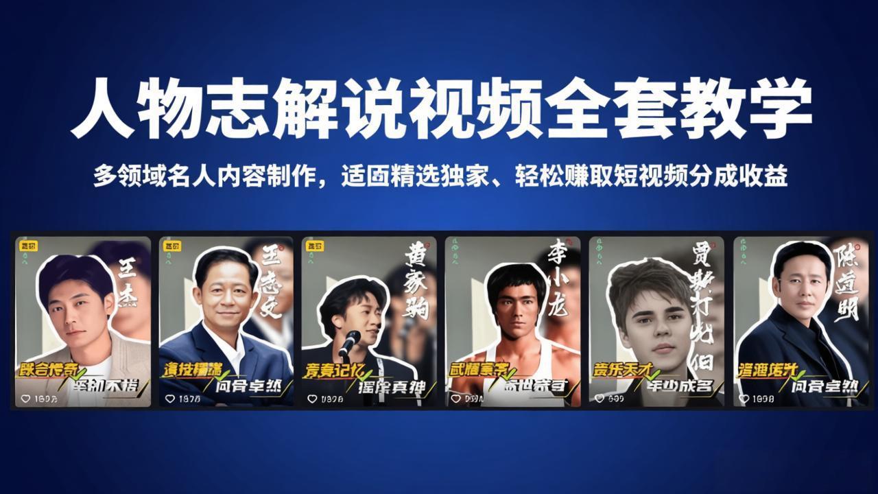 人物志解说视频全套教学，多领域名人内容制作，适配精选独家，轻松赚取短视频分成收益-云网创