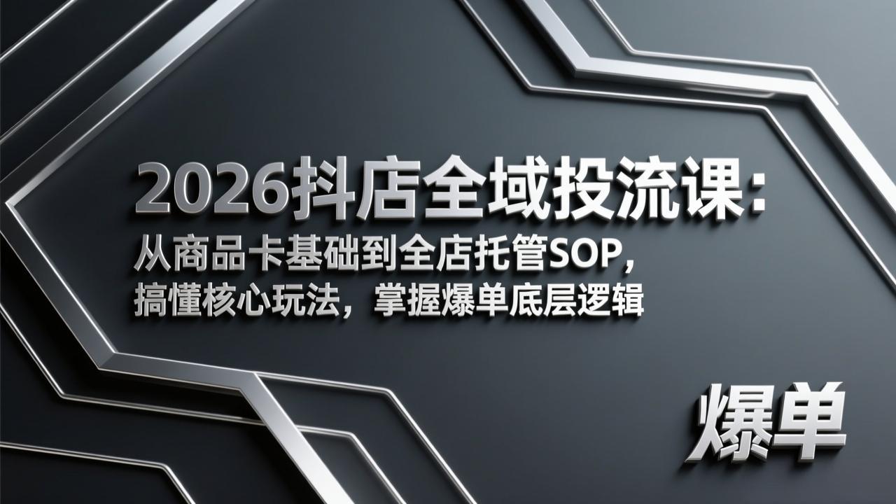 2026抖店全域投流课：从商品卡基础到全店托管SOP，搞懂核心玩法，掌握爆单底层逻辑-云网创