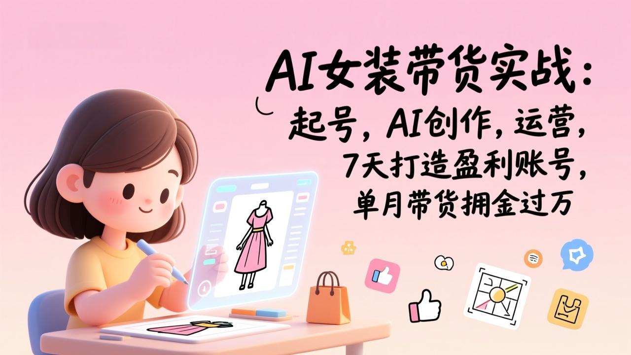 AI女装带货实战：起号，AI创作，运营，7天打造盈利账号，单月带货佣金过万-云网创