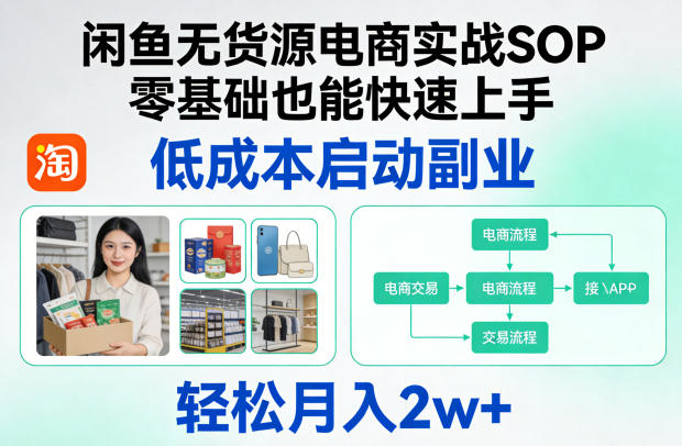 闲鱼无货源电商实战SOP,零基础也能快速上手,低成本启动副业,轻松月入2w+-云网创