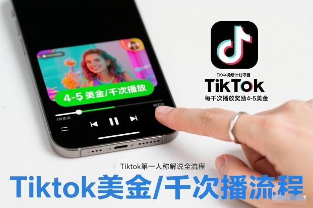 TK中视频计划项目，Tiktok第一人称解说流程，每干次播放奖励4-5美金-云网创