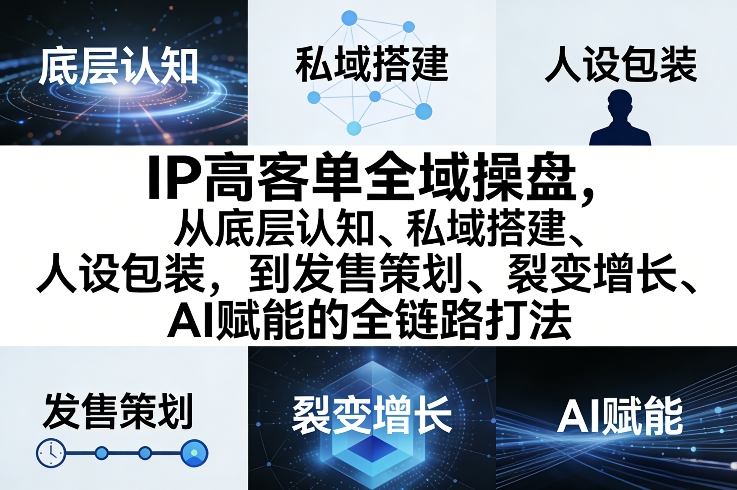 IP高客单全域操盘，从底层认知、私域搭建、人设包装，到发售策划、裂变增长、AI赋能的全链路打法-云网创