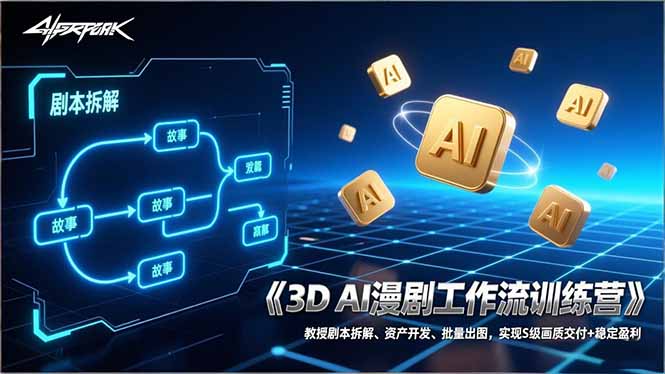 3D AI漫剧工作流训练营：教授剧本拆解、资产开发、批量出图，实现S级画质交付+稳定盈利-云网创
