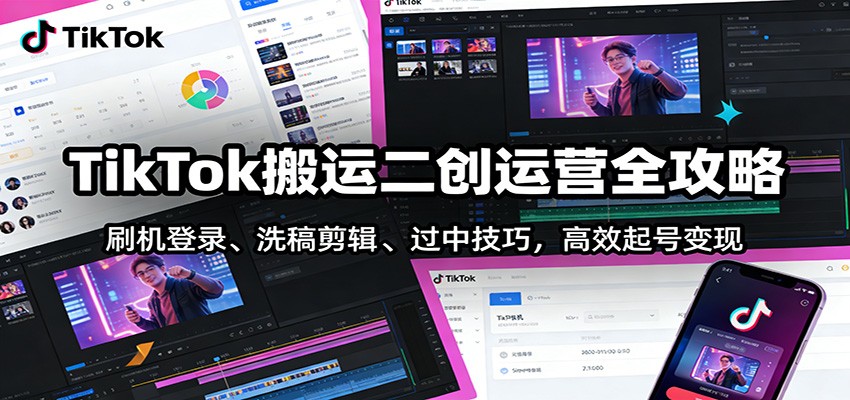 TikTok搬运二创运营全攻略:刷机登录、洗稿剪辑 、过中技巧,高效起号变现-云网创