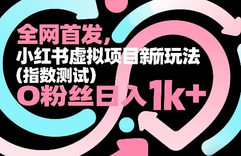 全网首发，小红书虚拟项目新玩法(指数测试)，0粉丝日入1k+，整个玩法完整拆解！-云网创