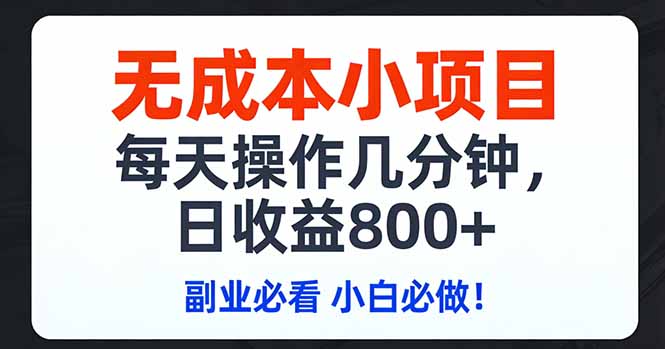无成本小项目,每天操作几分钟,日收益800+ 副业必看 小白必做!-云网创