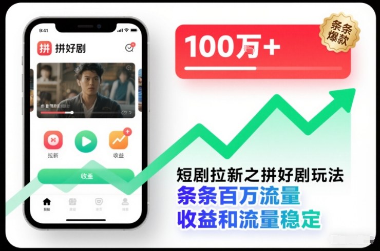 短剧拉新之拼好剧玩法,条条百万流量,收益和流量稳定-云网创