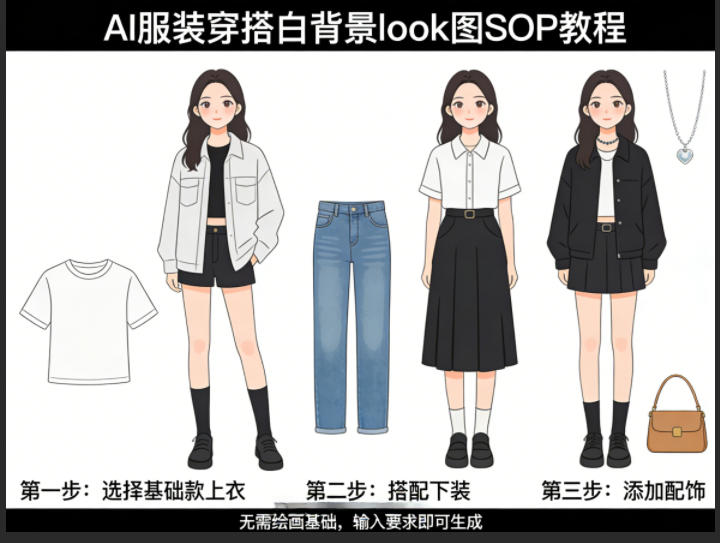 AI服装穿搭白背景look图SOP教程，不用会画画，提几句具体要求，AI就能还你一个奇迹-云网创